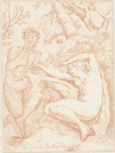Satyr špehuje jednu spící nymfu od Hendrik Lijnslager