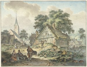 Zchátralý dům a vesnický kostel od Hendrik Meijer