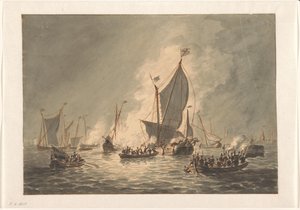 Zničení a spálení španělských lodí v Den Briel, 1572 od Hendrik Vettewinkel