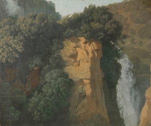 Zarostlé útesy s vodopádem v Itálii, možná v Tivoli od Hendrik Voogd (attributed to)