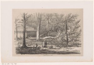 Strom spadl u klubu po bouři 28. května 1860 Společenský stan (název na objektu) Album deseti litografických skic, zobrazujících Tooneelena zkázy, rozrušeného bouří z 28. května 1860 v Gravenhaagsche Bosch