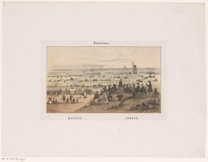 Závod v Scheveningenu 3. srpna 1846. Závod, hřiště (název na objektu) Memories of Scheveningen (název série) od Hendrik Wilhelmus Last