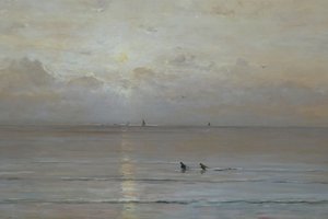Holandština: Západ slunce s rybáři krevet od Hendrik Willem Mesdag