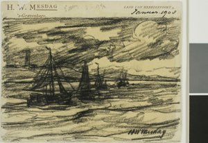 Lodě na moři od Hendrik Willem Mesdag