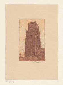 Studie kostelní věže od Hendrik de Boer (signed by artist)