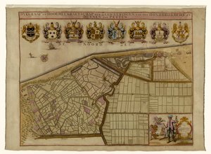 Mapa Hondsbossche Zeewering a duny v Petten Dykgraaf a Hoogheemraetschap der Zeeweeringen z den Hondsbossche a Duynen do Petten (název na objektu) od Hendrik de Leth