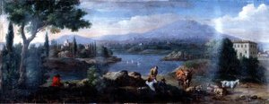 Italská krajina s odpočívajícími pastevci krav od Hendrik van (studio of) Lint