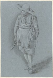 Muž v šatech ze 17. století s kloboukem, zástěrou a nožem od Hendrik van Velthoven (attributed to)