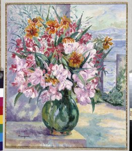 Váza s květinami na terase před mořem 1941 (malba) od Henri Charles Manguin