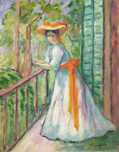 Žena na balkóně nebo Jeanne s oranžovou stuhou od Henri Charles Manguin