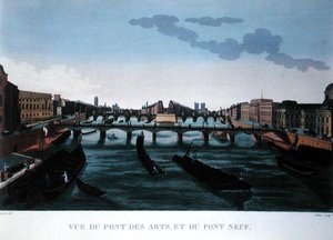 Pont des Arts a Pont Neuf, kolem 1815-20 (barevná rytina)