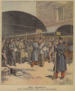 Vojáci po výcviku odcházejí ke svému pluku (barevná litografie) od Henri (after) Meyer