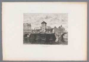 Gezicht op de Pont Notre-Dame Čerpadlo Pont Notre-Dame (název na objektu) Francie etsen uit 1875 (název série) Lept v roce 1875 (název série) od Henri Alexandre Saffrey