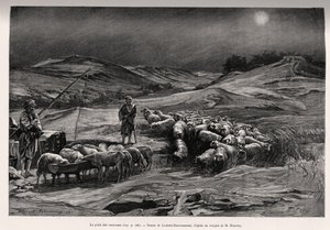 Trailer dobře. Rytina Laurenta Desrousseauxe k ilustraci příběhu „A travers la Perse meridionale“ od C. Babina a F. Houssaye v roce 1885 v Le tour du Monde 1892, režie Edouard Charton (1807-1891), Hachette, Paříž.