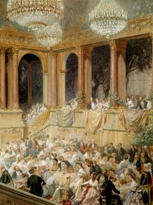 Recepce dává tuileriem Napoleon III. Akvarel od Henriho Barona (1816-1885)