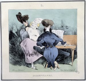 Dillettantes (mladí lidé zpívají a hrají na klavír) - v „“pařížských skečích“ Henriho Monniera, ed. Delpech, Paříž od Henri Bonaventure Monnier