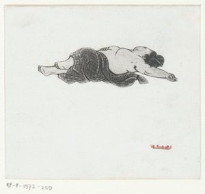 Ležící japonská žena s odhalenou hrudí od Henri Charles Guérard (attributed to)