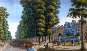 Fontána, Boulevard Saint-Martin, cca 1810-1820 (rytina) od Henri Courvoisier-Voisin