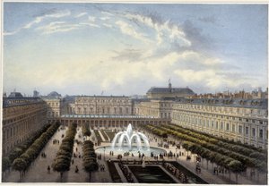 Jardin du Palais-Royal, kolem roku 1820 v „Výhledech na Paříž““ od Courvoisiera 1827