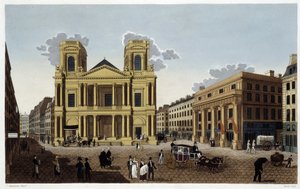 Kostel Saint-Eustache, kolem roku 1820 – v „Výhledech na Paříž““ od Courvoisiera