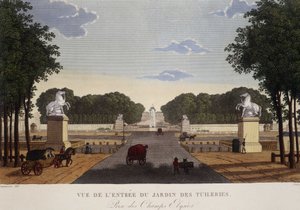 Vchod do Tuilerijské zahrady pohled na Champs-Elysées, cca 1820 – v „“Vues de Paris““ od Courvoisiera