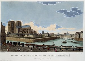 Kostel Notre-Dame a palác Archevéché - v „“Výhledech na Paříž““ od Courvoisiera