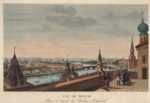 Vue de Moscou depuis le balcon du palais imperial, Russie"" (Pohled na Moskvu z balkonu císařského paláce) Hlubotisk Henri Courvoisier-Voisin (1757-1830) - 1812 Rozměr 40,7x55,6 cm Soukromá sbírka od Henri Courvoisier-Voisin