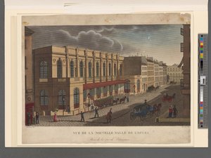 Pohled na nový sál opery z rue de Provence, vyrytý Rousseauem, kolem roku 1821 od Henri Courvoisier-Voisin