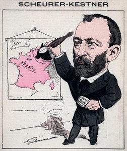 Portrét Auguste Scherer-Kestner (Scheurer Kestner) (1833-1899) chemik, průmyslník a alsaský politik - karikatura Henriho Demare v „Les Hommes d