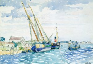 Marine Scene (Boats near Venice), 1903 (wc přes grafit na bílém tkaném papíře na sucho nalepené na silně tkané kartě) od Henri Edmond Cross