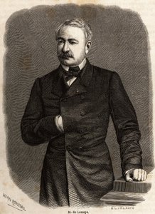 Portrét Ferdinanda de Lessepse (1805-1894), diplomata a podnikatele, propagátora dvou ambiciózních projektů: Suezského a Panamského kanálu, kresba Henriho Rousseaua pro ilustraci exkurze do Suezského průplavu v roce 1862 od Paula Merruaua. Gravírování do „