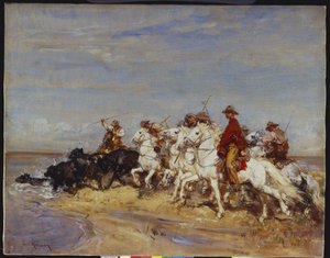 Rounding Up the Cattle (olej na plátně)