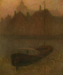 Loď na kanálu (ráno) (olej na plátně) od Henri Eugene Augustin Le Sidaner