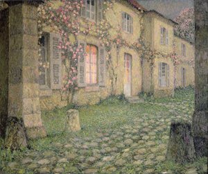 Dům s růžemi za soumraku, asi 1928 od Henri Eugene Augustin Le Sidaner