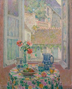 Stůl s výhledem na nádvoří - Obraz Henri Le Sidaner (1862-1939) od Henri Eugene Augustin Le Sidaner
