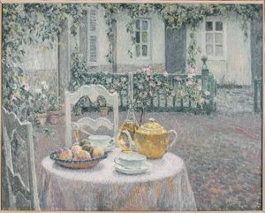 Růžový ubrus od Henri Eugene Augustin Le Sidaner