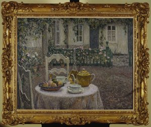 Růžový ubrus od Henri Eugene Augustin Le Sidaner