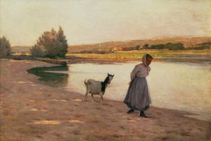 Žena táhne kozu od Henri Eugene Augustin Le Sidaner