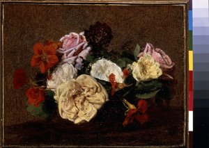 Růže a Nasturtiums ve váze. Obraz Henri Fantin-Latour (Fantin Latour od Ignace Henri Jean Fantin-Latour