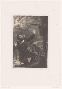 Cellini klečí před jeho bronzovou sochou Persea Benvenuto Cellini. Zákon III. La Fonte du Persee Život a dílo Hectora Berlioze (název série) od Ignace Henri Jean Fantin Latour