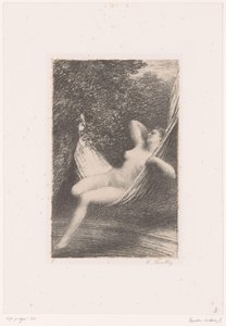 Sara se nahá houpe v houpací síti nad vodou Sara la Baigneuse Život a dílo Hectora Berlioze (název série) od Ignace Henri Jean Fantin Latour