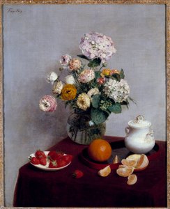 Obraz Letní květiny a ovoce od Henriho Fantina Latoura (Fantin-Latour od Ignace Henri Jean Fantin Latour