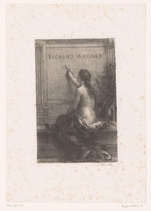 Titulní tisk pro: Richard Wagner, sa vie et ses œuvres Richard Wagner (titul na objektu) Nesmrtelnost Život a dílo Richarda Wagnera (název série) od Ignace Henri Jean Fantin Latour