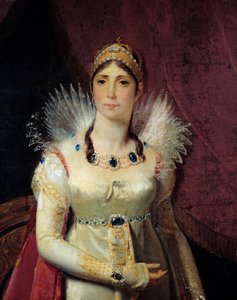 Detail portrétu Impress Josephine de Beauharnais (1763-1814). Obraz Henriho Francoise Riesenera (1767-1828) 1806 ne. 2,3x1,3 m Malmaison, Zámky Malmaison a Bois Preau - Portrét císařovny Josefíny de Beauharnais (1763-1814) - Detail.