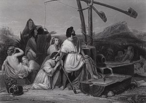 Mojžíš v zemi Midian (rytina) od Henri Frederic (after) Schopin