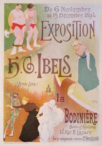 Reprodukce plakátu propagujícího výstavu H. G. Ibelse v Bodiniere, Rue St Lazare, Paříž, 1894 (viz 126852)
