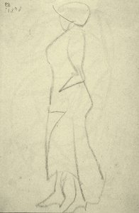 Promenáda ze strany (černá křída na papíře) od Henri Gaudier Brzeska