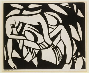 Wrestlers, kolem roku 1914 (linoryt)