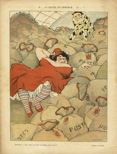 Ilustrace Henri Gousse (1872-1914) v Le Rire, 03.04.09 - La France en letargie - Sociální, Greve, Courrier La Poste Postal - Clemenceau George, Marianne