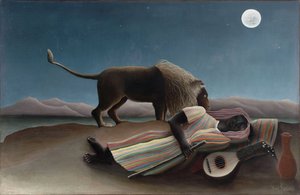 "Spící cikán"" Obraz Henryho Rousseaua známého jako Douanier Rousseau (1844-1910) 1897 Rozměr. 129,5 x 200,7 cm New York, Muzeum moderního umění